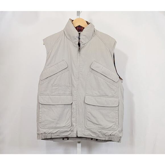 Vintage 80s Vest Tan Goose Down Flannel Lined Outdoor Men's Size M Eddie Bauer - Picture 1 of 9